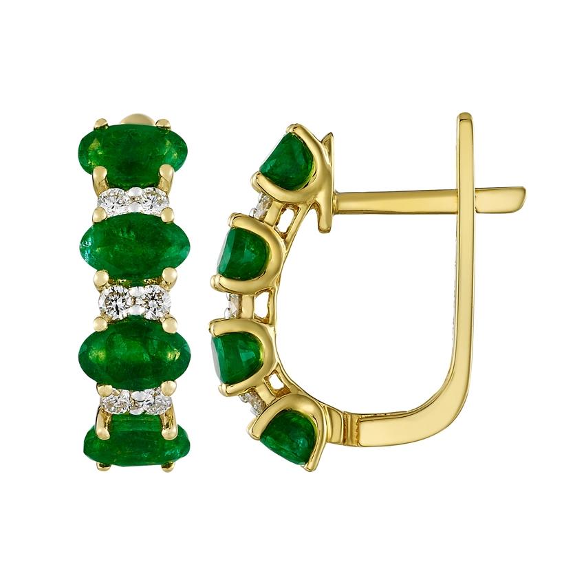 0.2 Ctw Diamond 14k Yellow Gold Emerald Round Shape Womens Gemstone Earrings