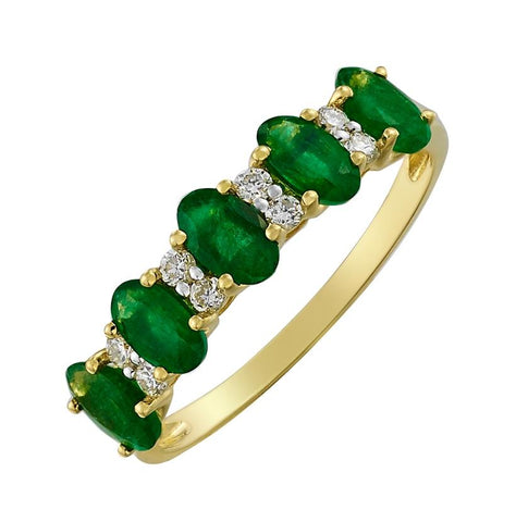 0.13 Ctw Diamond 14k Yellow Gold Emerald Round Shape Womens Gemstone Ring