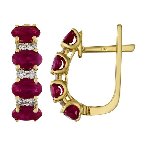 0.2 Ctw Diamond 14k Yellow Gold Ruby Round Shape Womens Gemstone Earrings