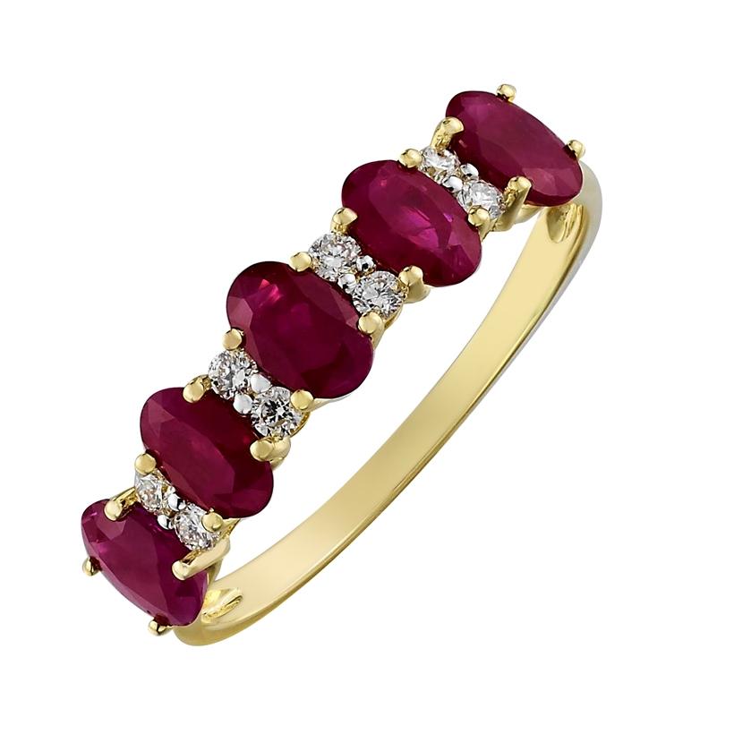 0.13 Ctw Diamond 14k Yellow Gold Ruby Round Shape Womens Gemstone Ring