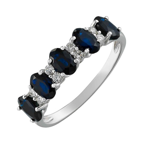 0.13 Ctw Diamond 14k White Gold Sapphire Round Shape Womens Gemstone Ring