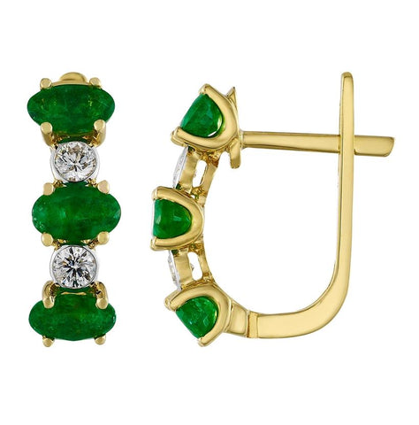 0.21 Ctw Diamond 14k Yellow Gold Emerald Round Shape Womens Gemstone Earrings