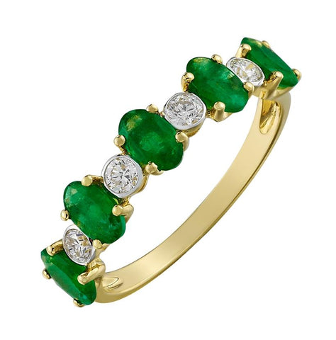 0.21 Ctw Diamond 14k Yellow Gold Emerald Round Shape Womens Gemstone Ring