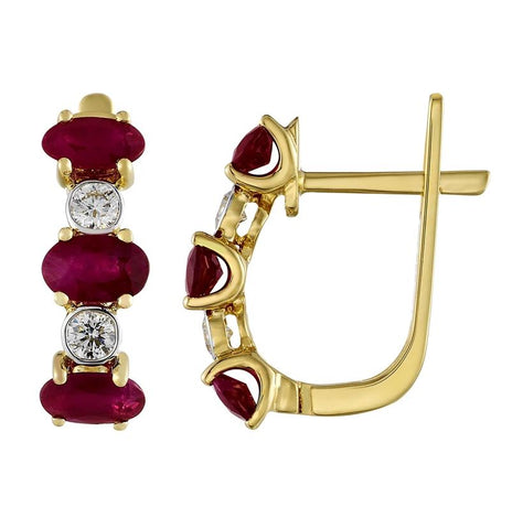 0.21 Ctw Diamond 14k Yellow Gold Ruby Round Shape Womens Gemstone Earrings