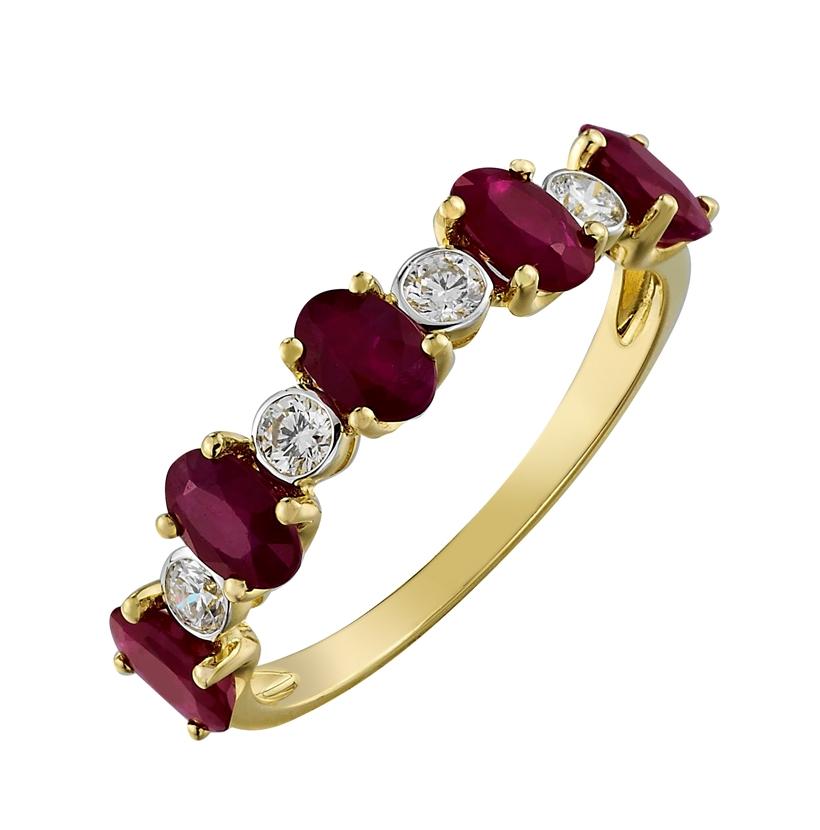 0.21 Ctw Diamond 14k Yellow Gold Ruby Round Shape Womens Gemstone Ring