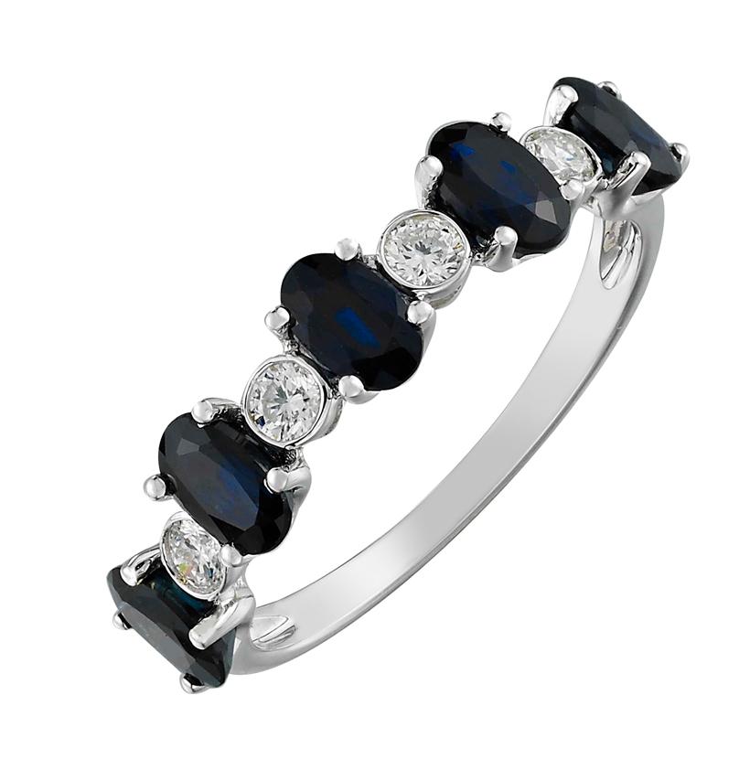 0.21 Ctw Diamond 14k White Gold Sapphire Round Shape Womens Gemstone Ring