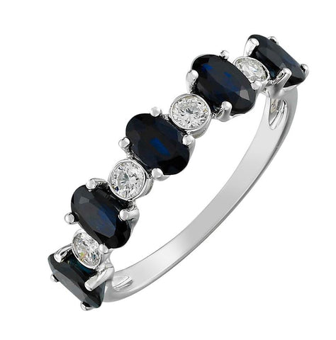 0.21 Ctw Diamond 14k White Gold Sapphire Round Shape Womens Gemstone Ring
