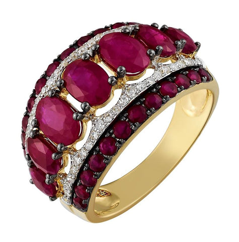 0.19 Ctw Diamond 14k Yellow Gold Ruby Round Shape Womens Gemstone Ring