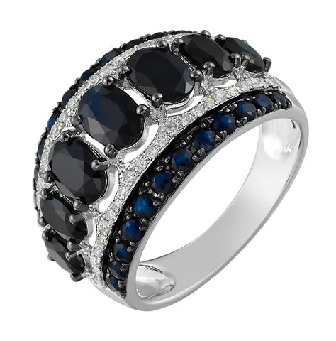 0.19 Ctw Diamond 14k White Gold Sapphire Round Shape Womens Gemstone Ring