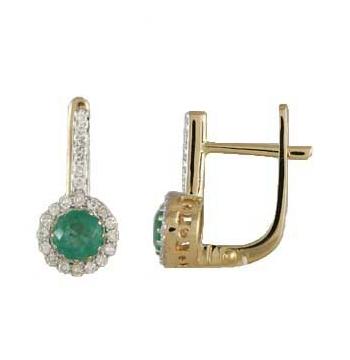 0.17 Ctw Diamond 14k Yellow Gold Emerald Round Shape Womens Gemstone Earrings