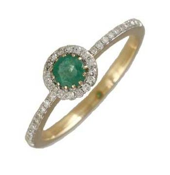 0.14 Ctw Diamond 14k Yellow Gold Emerald Round Shape Womens Gemstone Ring