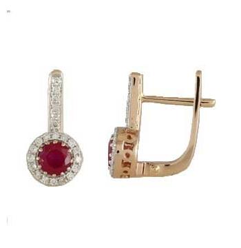 0.17 Ctw Diamond 14k Rose Gold Ruby Round Shape Womens Gemstone Earrings