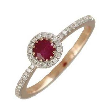 0.14 Ctw Diamond 14k Rose Gold Ruby Round Shape Womens Gemstone Ring