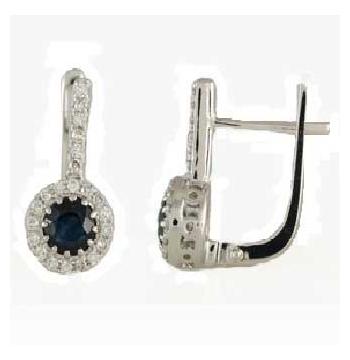 0.17 Ctw Diamond 14k White Gold Sapphire Round Shape Womens Gemstone Earrings