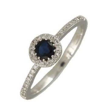 0.14 Ctw Diamond 14k White Gold Sapphire Round Shape Womens Gemstone Ring