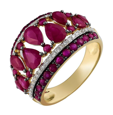 0.16 Ctw Diamond 14k Yellow Gold Ruby Round Shape Womens Gemstone Ring