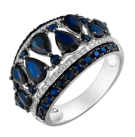 0.16 Ctw Diamond 14k White Gold Sapphire Round Shape Womens Gemstone Ring