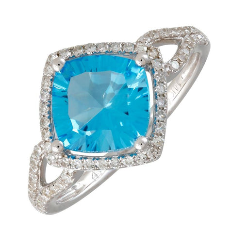 0.25 Ctw Diamond 14k White Gold Topaz Round Shape Womens Gemstone Ring