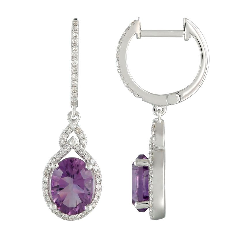 0.3 Ctw Diamond 14k White Gold Amethyst Round Shape Womens Gemstone Earrings