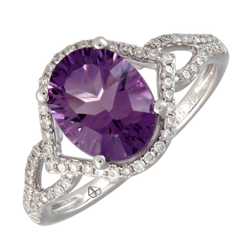 0.25 Ctw Diamond 14k White Gold Amethyst Round Shape Womens Gemstone Ring
