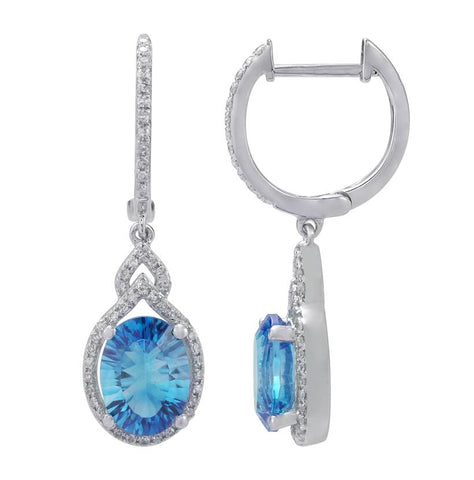 0.3 Ctw Diamond 14k White Gold Topaz Round Shape Womens Gemstone Earrings