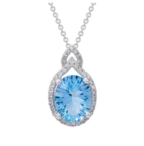 0.15 Ctw Diamond 14k White Gold Topaz Round Shape Womens Gemstone Necklace Pendant With 16 Inch Chain