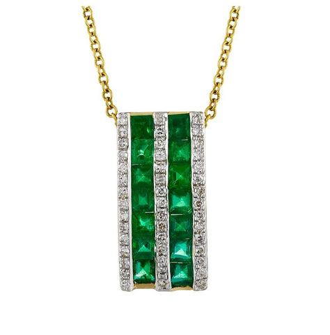 0.1 Ctw Diamond 14k Yellow Gold Emerald Round Shape Womens Gemstone Necklace Pendant With 16 Inch Chain