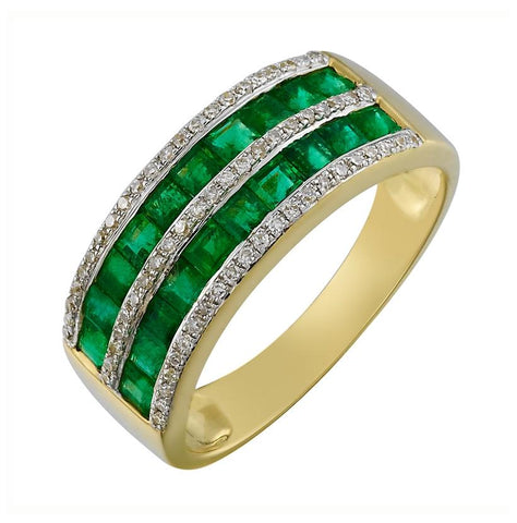 0.15 Ctw Diamond 14k Yellow Gold Emerald Round Shape Womens Gemstone Ring