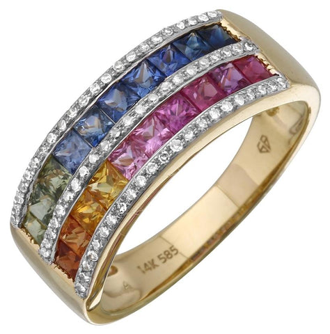 0.14 Ctw Diamond 14k Yellow Gold Sapphire Round Shape Womens Gemstone Ring