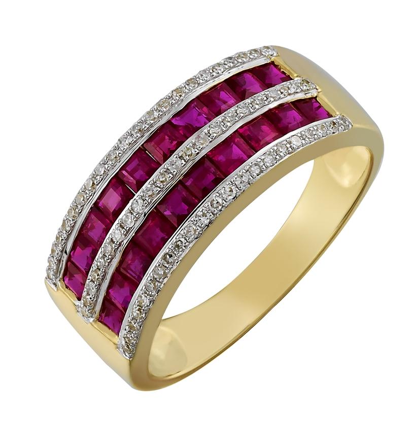 0.15 Ctw Diamond 14k Yellow Gold Ruby Round Shape Womens Gemstone Ring