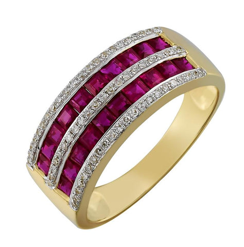 0.15 Ctw Diamond 14k Yellow Gold Ruby Round Shape Womens Gemstone Ring