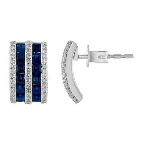 0.19 Ctw Diamond 14k White Gold Sapphire Round Shape Womens Gemstone Earrings