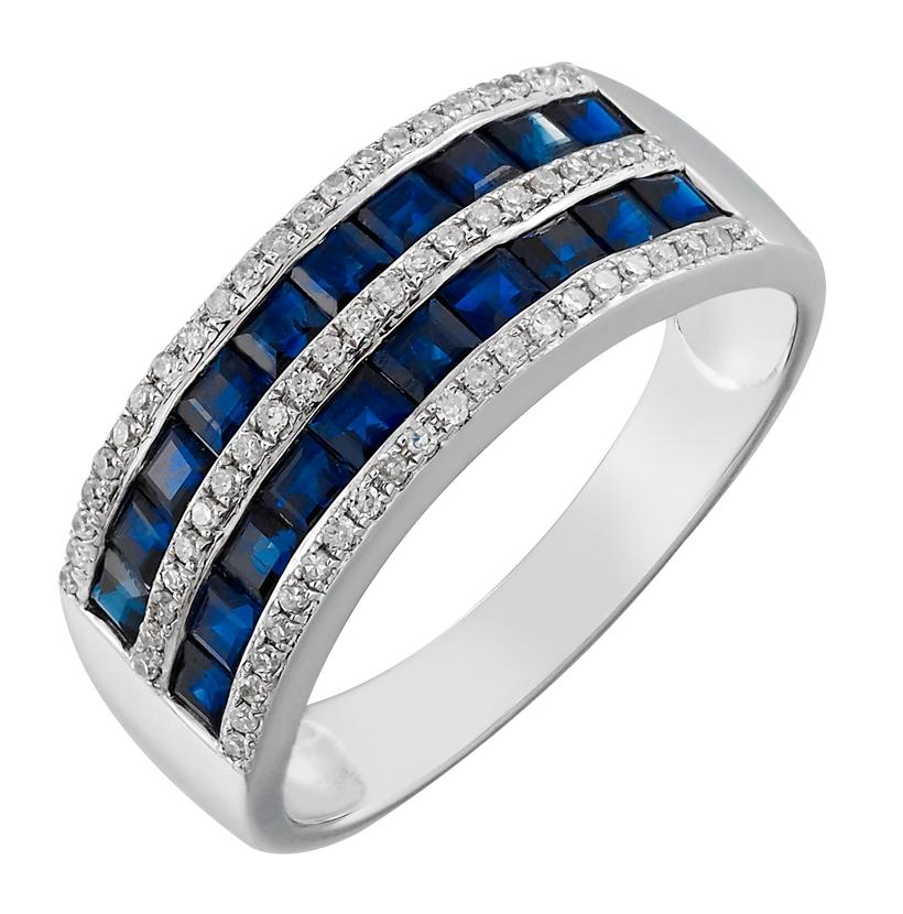 0.15 Ctw Diamond 14k White Gold Sapphire Round Shape Womens Gemstone Ring