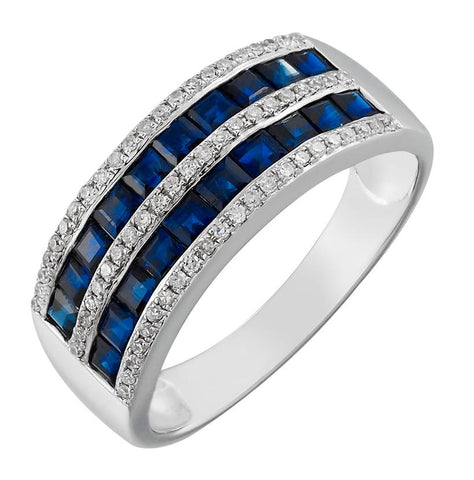 0.15 Ctw Diamond 14k White Gold Sapphire Round Shape Womens Gemstone Ring