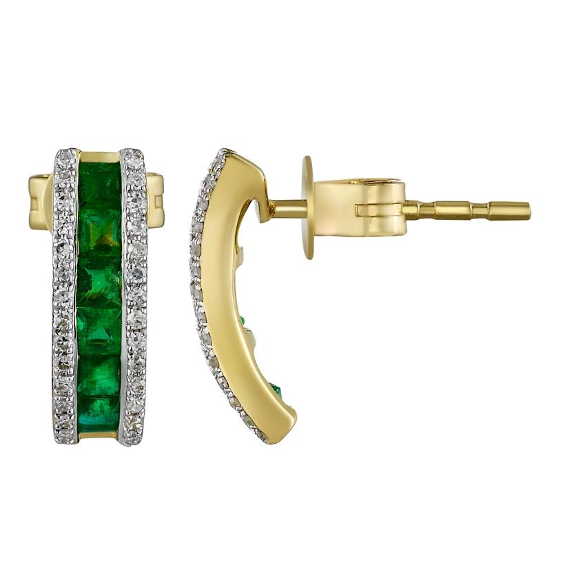 0.11 Ctw Diamond 14k Yellow Gold Emerald Round Shape Womens Gemstone Earrings