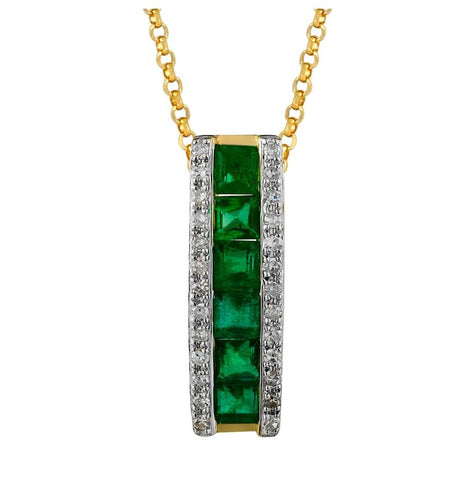 0.05 Ctw Diamond 14k Yellow Gold Emerald Round Shape Womens Gemstone Necklace Pendant With 16 Inch Chain