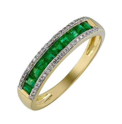 0.09 Ctw Diamond 14k Yellow Gold Emerald Round Shape Womens Gemstone Ring