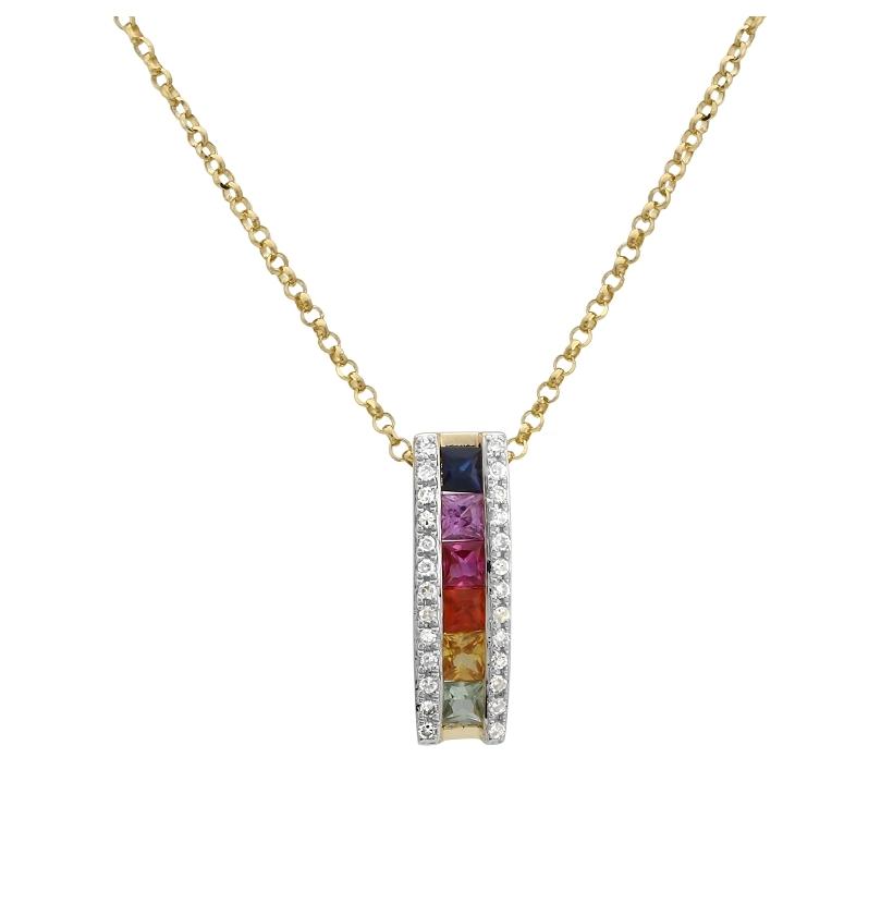 0.06 Ctw Diamond 14k Yellow Gold Sapphire Round Shape Womens Gemstone Necklace Pendant With 16 Inch Chain