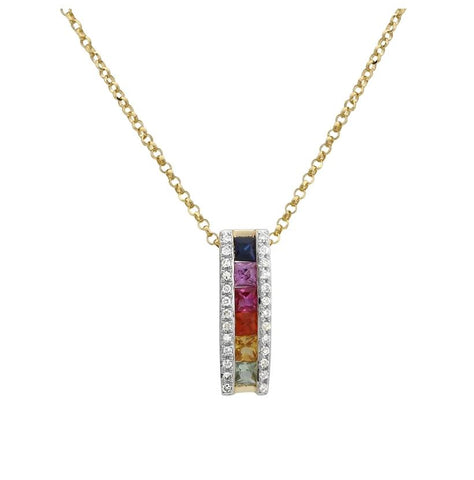 0.06 Ctw Diamond 14k Yellow Gold Sapphire Round Shape Womens Gemstone Necklace Pendant With 16 Inch Chain