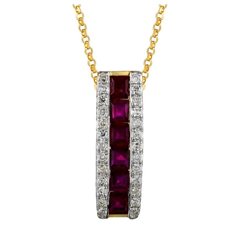 0.05 Ctw Diamond 14k Yellow Gold Ruby Round Shape Womens Gemstone Necklace Pendant With 16 Inch Chain