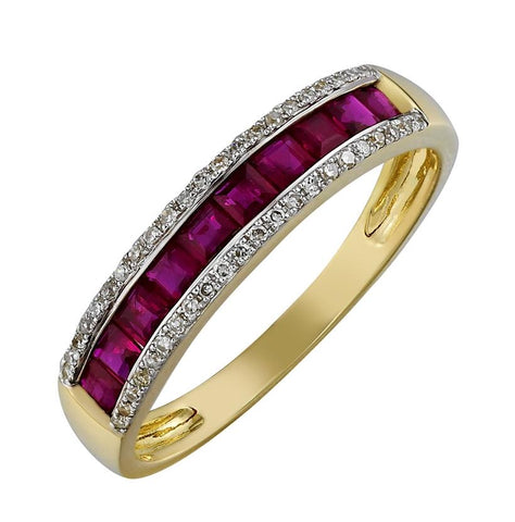 0.09 Ctw Diamond 14k Yellow Gold Ruby Round Shape Womens Gemstone Ring