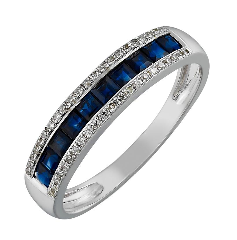 0.09 Ctw Diamond 14k White Gold Sapphire Round Shape Womens Gemstone Ring