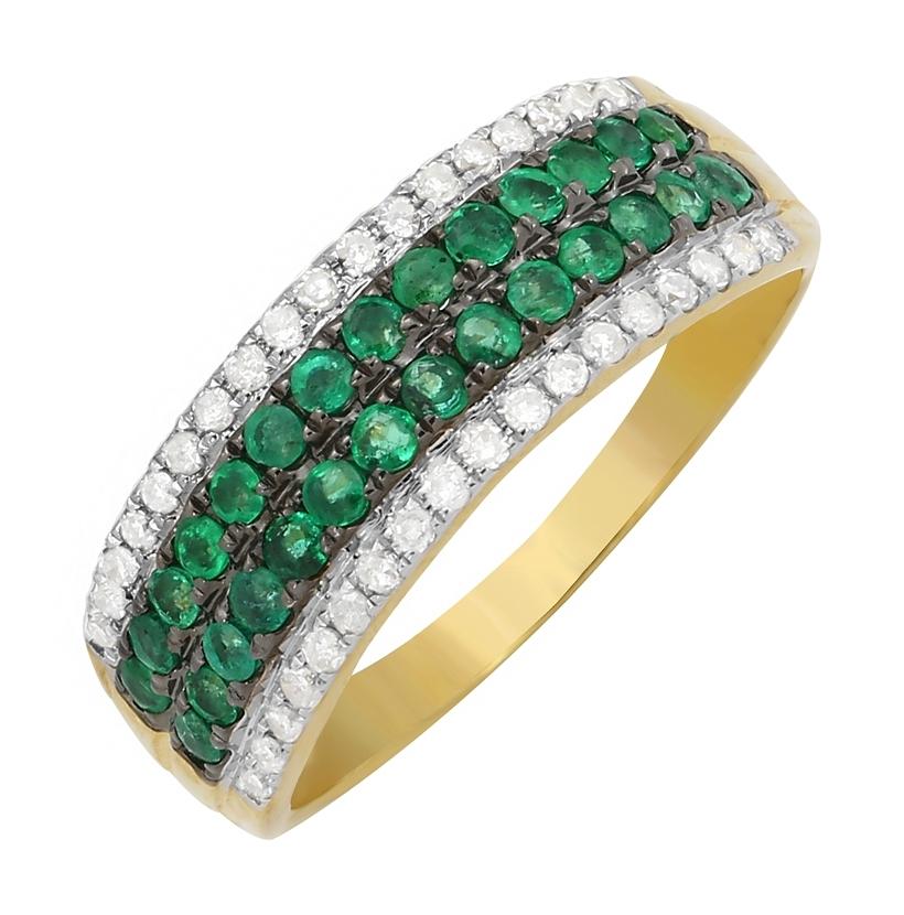 0.2 Ctw Diamond 14k Yellow Gold Emerald Round Shape Womens Gemstone Ring