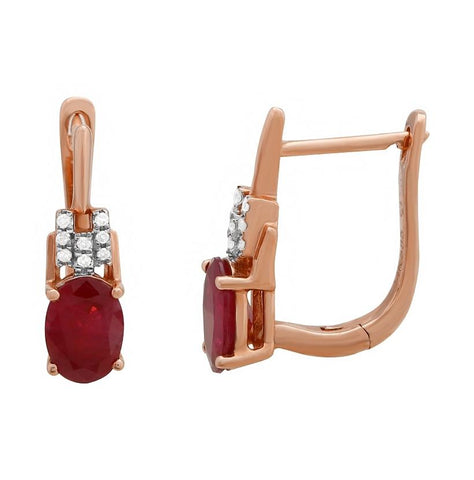 0.05 Ctw Diamond 14k Rose Gold Ruby Round Shape Womens Gemstone Earrings