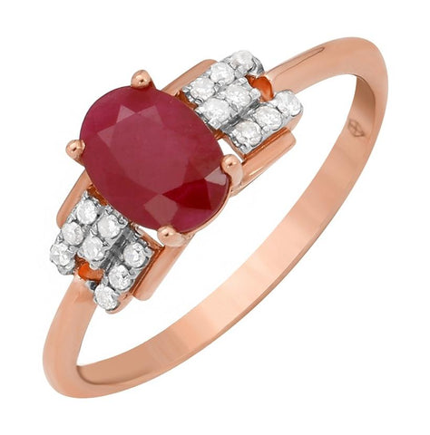 0.09 Ctw Diamond 14k Rose Gold Ruby Round Shape Womens Gemstone Ring