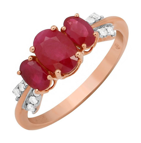 0.09 Ctw Diamond 14k Rose Gold Ruby Round Shape Womens Gemstone Ring