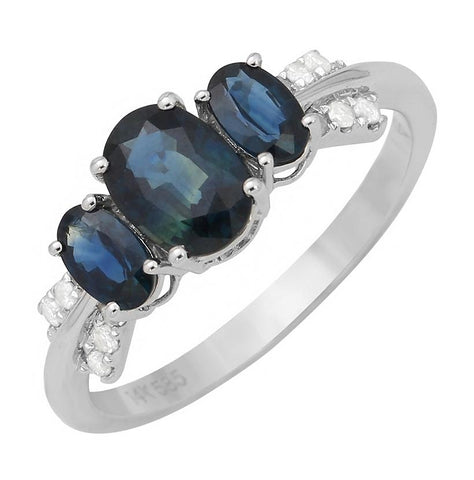 0.09 Ctw Diamond 14k White Gold Sapphire Round Shape Womens Gemstone Ring