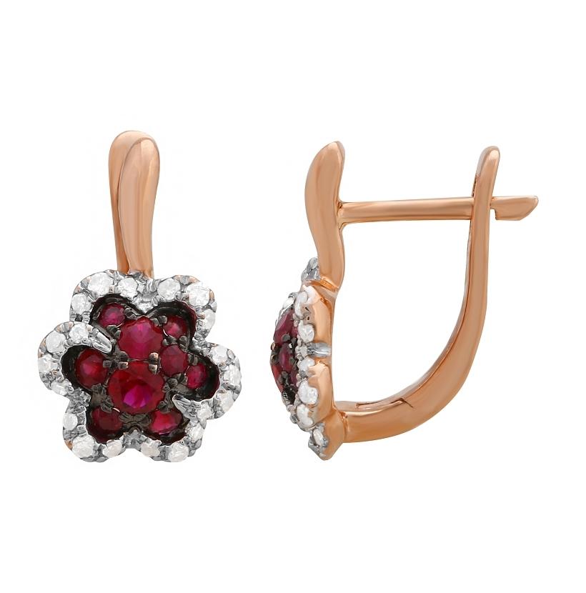 0.22 Ctw Diamond 14k Rose Gold Ruby Round Shape Womens Gemstone Earrings