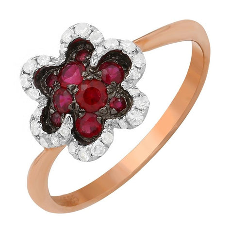 0.17 Ctw Diamond 14k Rose Gold Ruby Round Shape Womens Gemstone Ring