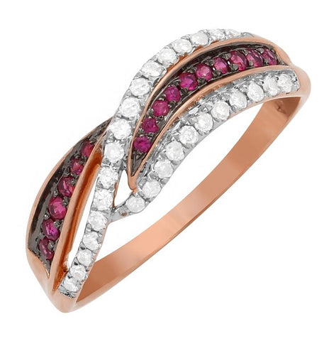 0.21 Ctw Diamond 14k Rose Gold Ruby Round Shape Womens Gemstone Ring